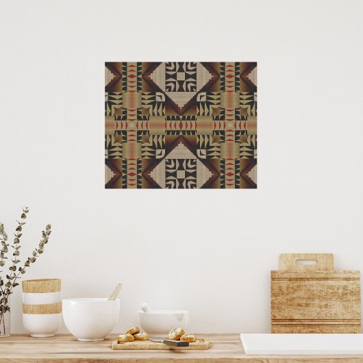 トープ茶色の濃い赤の黒の民族部族モザイク ポスター (キッチン)