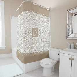 トープ・ダマスク模様、鱗片状モノグラ縁どム シャワーカーテン