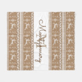 トープ&ホワイトトナカイ北欧セーターの模様 フリースブランケット (正面(横))