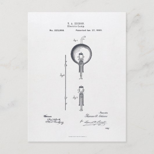 トーマス・エジソンの電球の特許出願1880 ポストカード (正面)