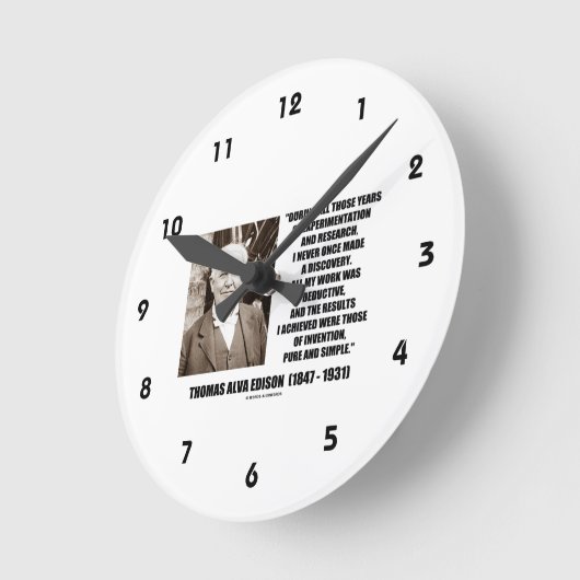 トーマス・エジソン結果発明純粋シンプル引用文 ラウンド壁時計 (傾斜)