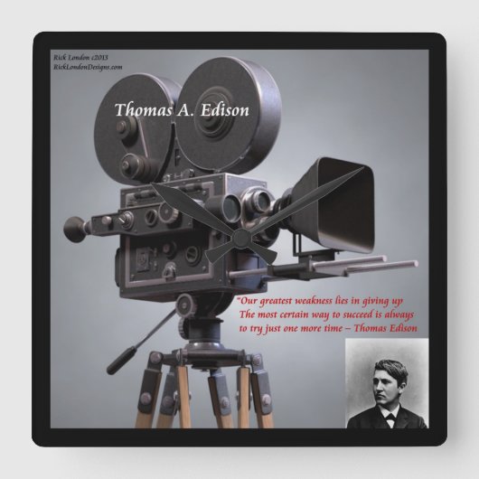 トーマス・エジソン「もう1回」引用文壁時計 スクエア壁時計 (正面)