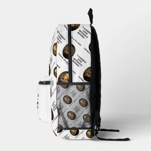 トーマス・ジェファーソン私は本なしには生きられない引用文 プリントバックパック (右)