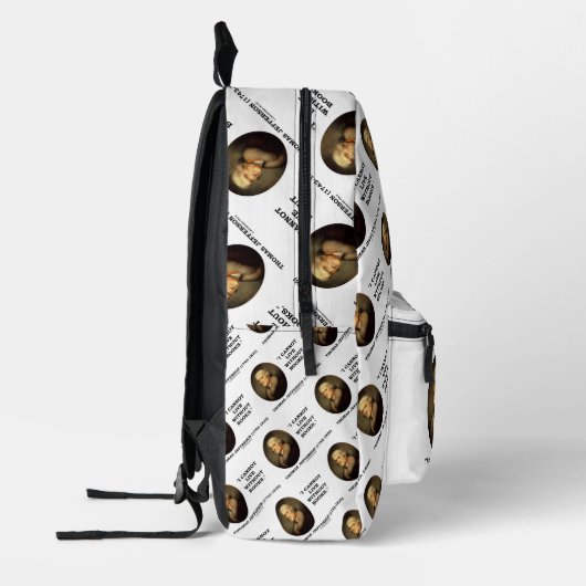 トーマス・ジェファーソン私は本なしには生きられない引用文 プリントバックパック (左)