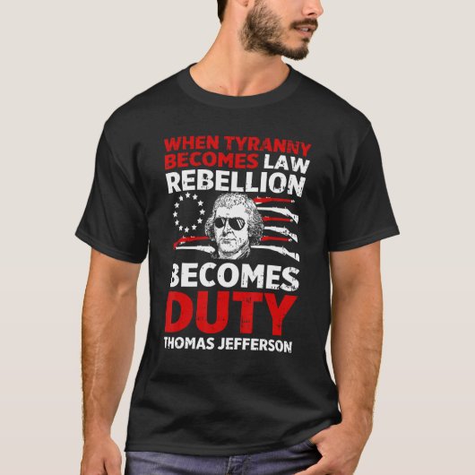 トーマス・ジェファーソン米国国旗のアメリカ7月4日 Tシャツ (正面)