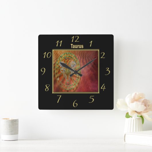 トーラスの(占星術の)十二宮図の占星術のデザインの占星術 スクエア壁時計 (ホーム)
