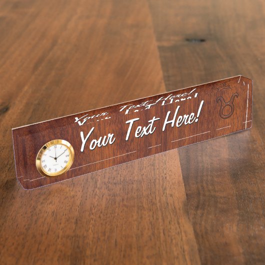 トーラス〔占星術の〕十二宮図シンボルオンマホガニーデコール デスクネームプレート (側面)