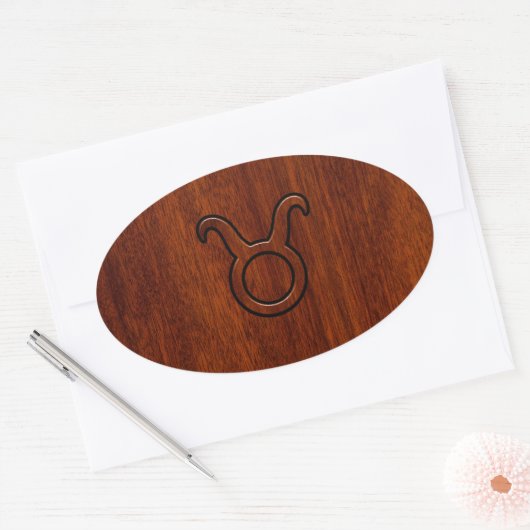 トーラス〔占星術の〕十二宮図シンボルinマホガニースタイルプリント 楕円形シール (封筒)
