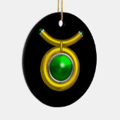 トーラス〔占星術の〕十二宮図誕生日ジュエルグリーンエメラルド金ゴールド セラミックオーナメント (右)