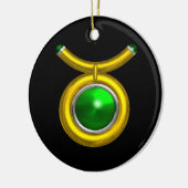 トーラス〔占星術の〕十二宮図誕生日ジュエルグリーンエメラルド金ゴールド セラミックオーナメント (左)