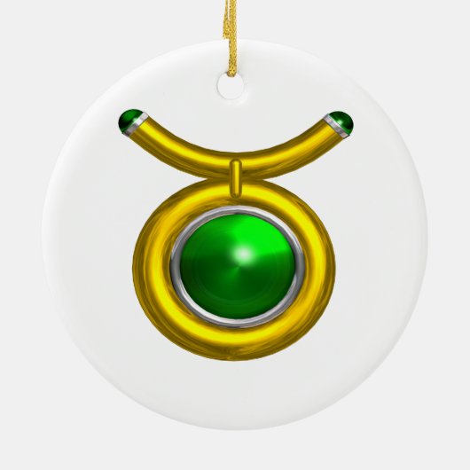 トーラス〔占星術の〕十二宮図誕生日ジュエルグリーンエメラルド金ゴールド セラミックオーナメント (裏面)