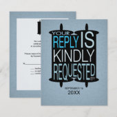 トーラモダンバー（ユダヤ教の）バル・ミツバー返信RSVPグレーブルー 招待状 (正面/裏面)