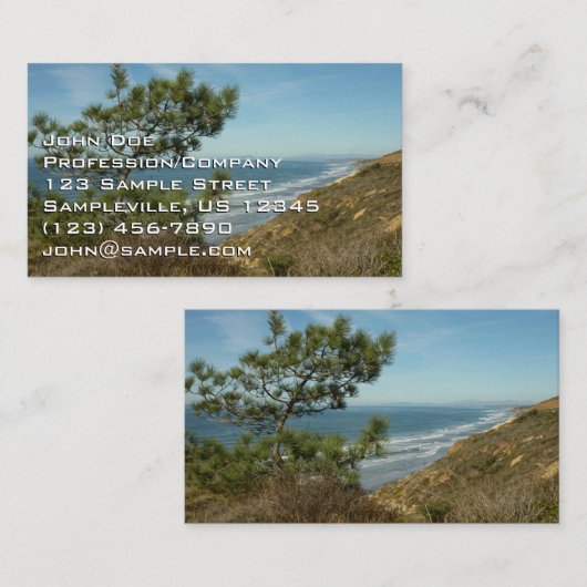 トーリーパインとカリフォルニアの海岸線の風景 名刺 (正面/裏面)