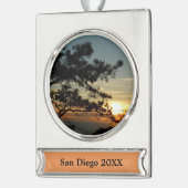 トーリーパインサンセットIカリフォルニアの風景 シルバープレートバナーオーナメント (左)