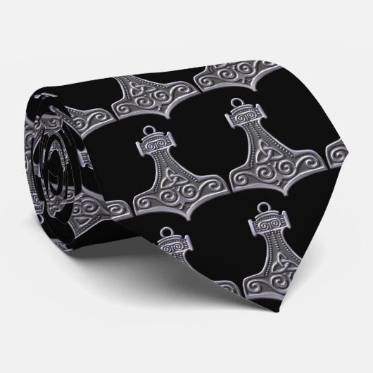トールのハンマーシルバー・タイ黒い背景 ネクタイ (ロール)