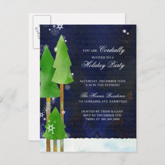トールウィンターツリーズホリデーバッシュ招待状はがき インビテーションポストカード (正面/裏面)