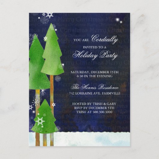 トールウィンターツリーズホリデーバッシュ招待状はがき インビテーションポストカード (正面)