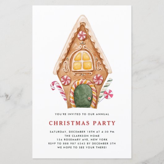 トールジンジャーブレッドハウスクリスマスパーティの招待状 (正面)