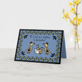 トールツインアヒル男の赤ちゃんおめでとうカード カード (黄色い花)