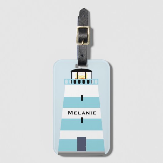 トールブルーとホワイトライトハパーソナライズされたウス ラゲッジタグ (正面縦)