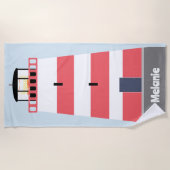 トールラ赤と白イトハパーソナライズされたウス ビーチタオル (正面)