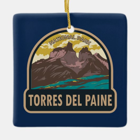 トーレスデルペイネナショナルパークチリアートヴィンテージ セラミックオーナメント (正面)