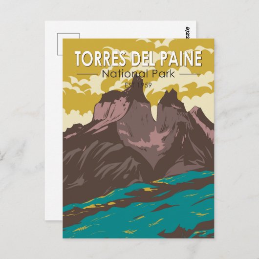 トーレスデルペイネナショナルパークチリアートヴィンテージ ポストカード (正面/裏面)