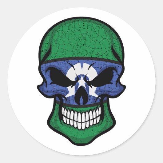 トーレス海峡諸島笑顔スカル国旗 ラウンドシール (正面)