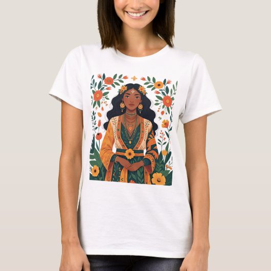 トーンを使った美しい自然少女 Tシャツ (正面)