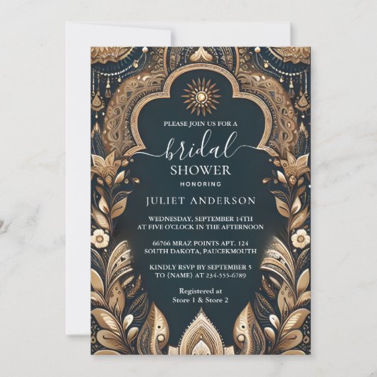 トーンヒンディヘナメンディインディアンスタイルブライダルシャワー 招待状 (正面)