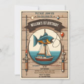 トーンボートかわいい男の子フィッシュ通常1日の誕生日 招待状 (正面)