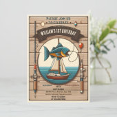 トーンボートかわいい男の子フィッシュ通常1日の誕生日 招待状 (スタンド正面)
