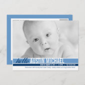 トーンモダンの誕生のお知らせ – 青 案内ポストカード (正面/裏面)