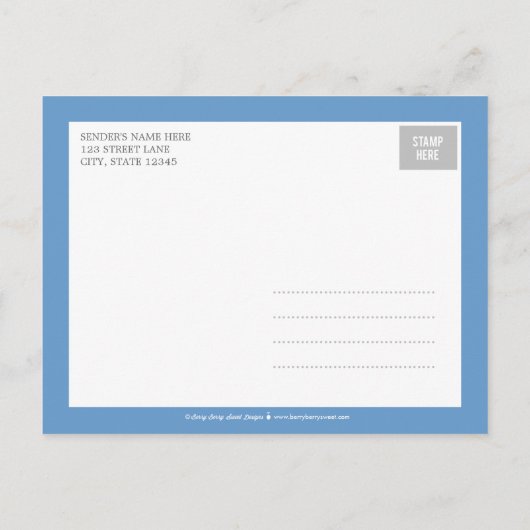 トーンモダンの誕生のお知らせ – 青 案内ポストカード (裏面)