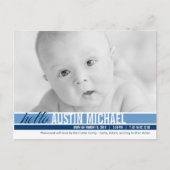 トーンモダンの誕生のお知らせ – 青 案内ポストカード (正面)