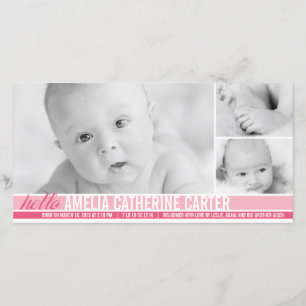 トーンモダンベビーガール誕生発表 案内状