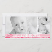 トーンモダンベビーガール誕生発表 案内状 (正面)