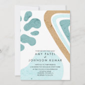 トーンモダン自然シェイプ淡い青のベージュ結婚の 招待状 (正面)