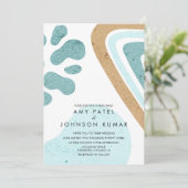 トーンモダン自然シェイプ淡い青のベージュ結婚の 招待状 (スタンド正面)