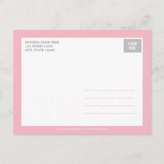 トーンモダン誕生発表 – ピンク 案内ポストカード (裏面)