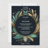 トーンリースパームツリービーチグリーンアンド金ゴールド結婚ズ 招待状 (正面)