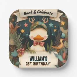 トーンワイルド迷彩柄オディアダック狩り1st birthday ペーパープレート