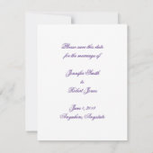 トーン上の紫色のトーンのリンクされたハート日付を保存 セーブザデート (裏面)