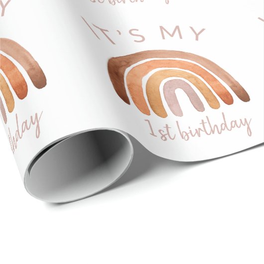 トーン自然ウォーターカラーレインボーファースト誕生日 ラッピングペーパー (ロールコーナー)