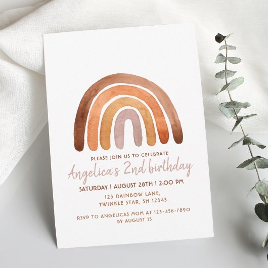 トーン自然ウォーターカラー虹の2nd誕生日 招待状