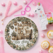 トーン自然グリーン金ゴールド居心地の良いクリスマスインテリア ペーパープレート (パーティー)