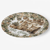 トーン自然グリーン金ゴールド居心地の良いクリスマスインテリア ペーパープレート (アングル)