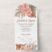 トーン自然バーンオレンジフローラボホパームズ結婚ズ オールインワン招待状 (内側)