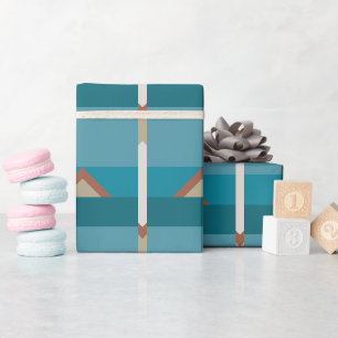 トーン自然ブラウン、青いジオメトエレガントモダンリ ラッピングペーパー