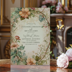トーン自然ミュートされた色あせたフローラ結婚の 招待状